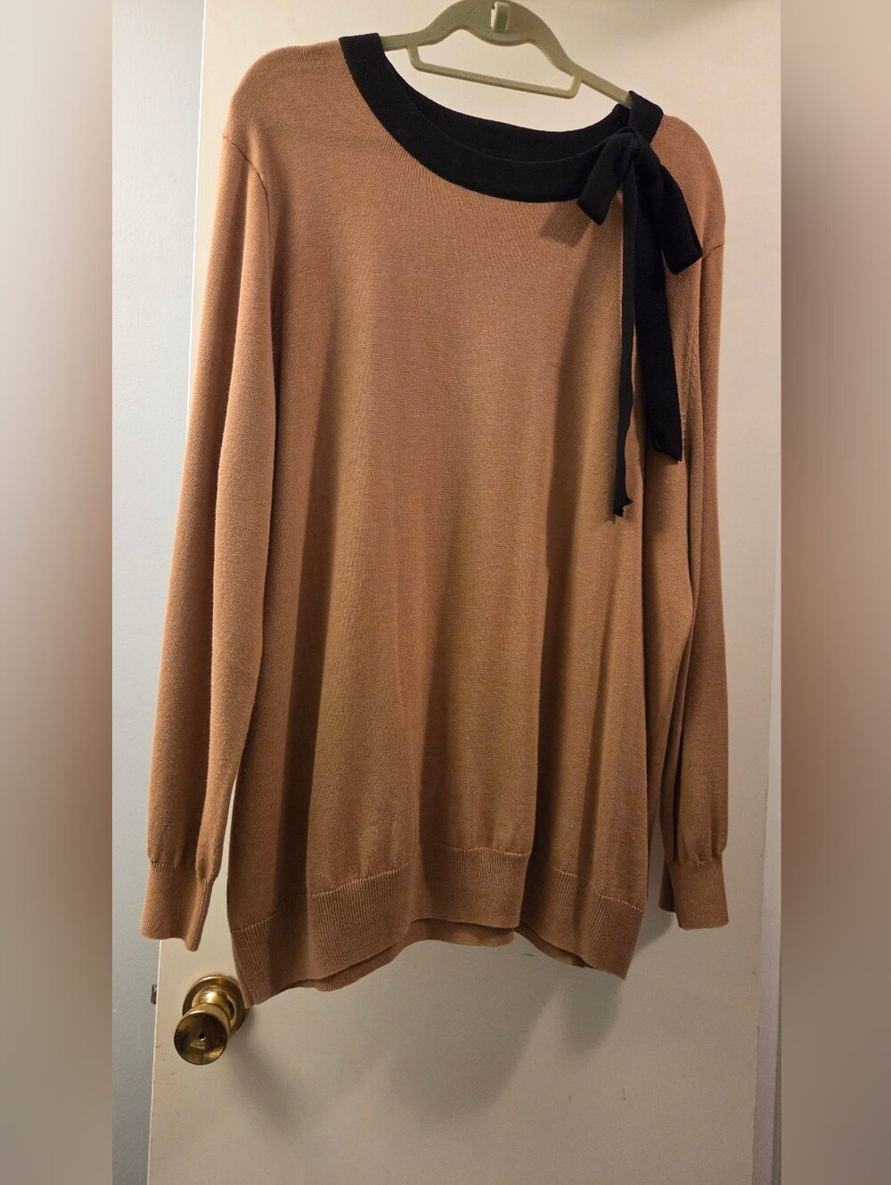 Jessica London Mustard Crewneck Sweater with Black Neck Tie